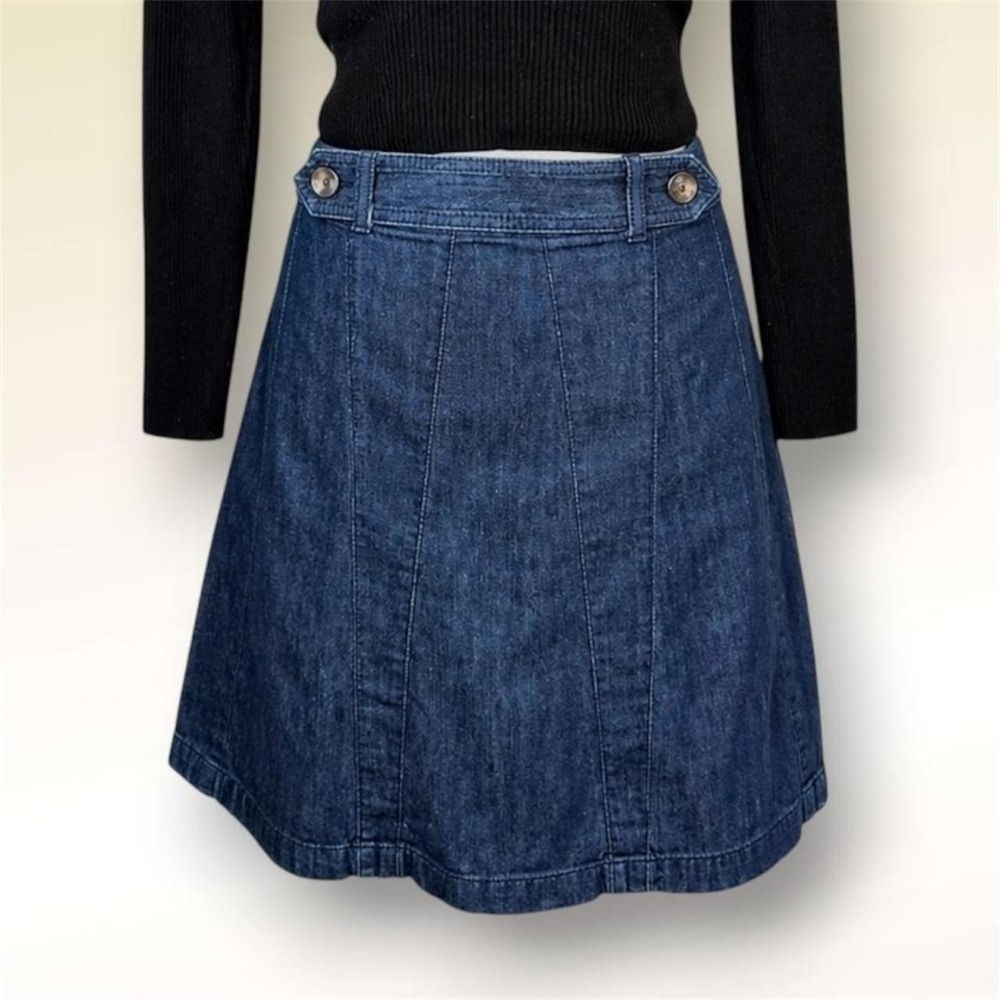 Ann Taylor Loft Blue Denim A-Line Mini‎ Skirt Button Tab Size 6P
